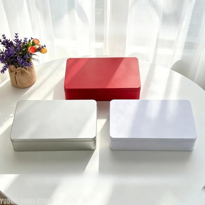 Desktop Collectible Metal Tin Box, Large Rectangular Storage Container for Cookies, Postcards and Small Sundries