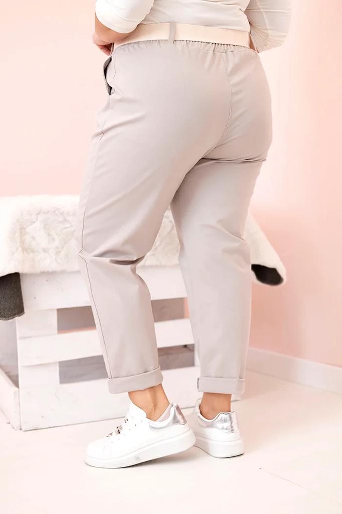 Spodnie Damskie Bawełniane Plus Size Z Paskiem Ciemno Beżowe 5Xl