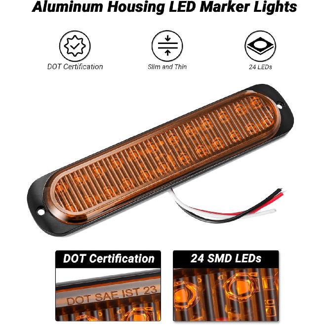 7.5 Inch Aluminum Housing Amber 24LEDs Trailer Side Marker Turn Signal Light Surface Mount Clearance Lights Of Truck Motorcycle Tractor RV Pickup,