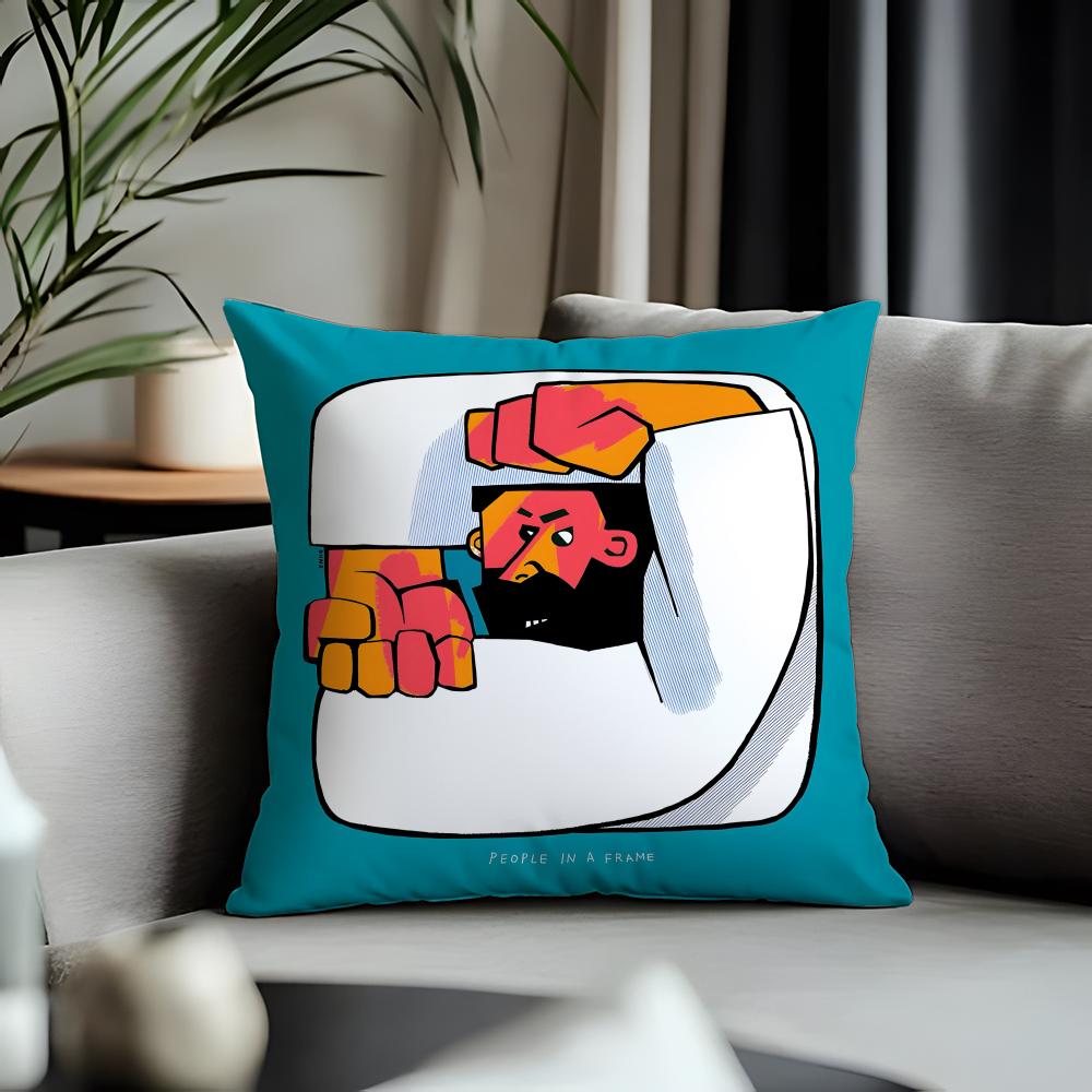 Fashion PPeople Living In a Frameful Cushion Cover Antidustmite Pillowcase Invisible Zipper Silky Short Plush Sofa CushionCover
