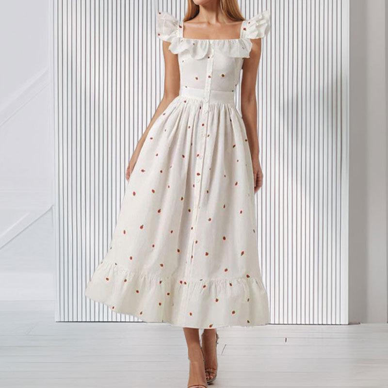 2026 Spring European American Style Women's Fashion Casual Printed Patchwork Ruffled Hem Dress