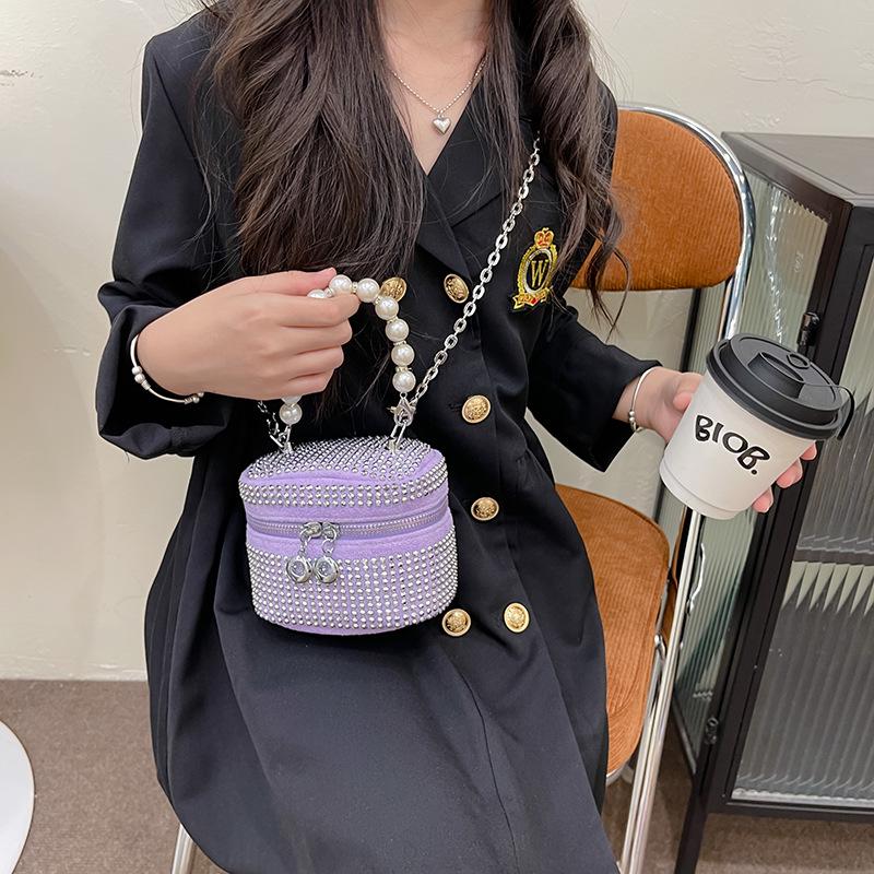Princess Mini Rhinestone Crossbody Handbag with Pearl Handle