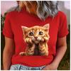 Unisex 100% PolyesterOrange tabby kitten Print Loose round Neck Short Sleeve Fashion for Lovers