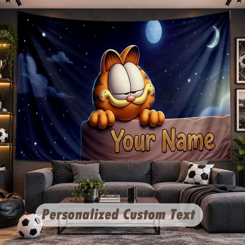 Wall Hanging Tapestry Custom NameGarfield Pattern Personalized Printed Fabric Wall Decor