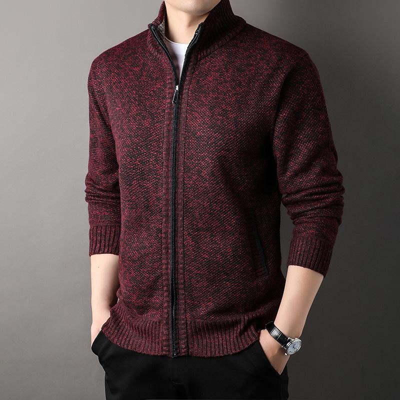 Men's Stand Up Collar Knit Sweater Autumn Spring Cardigan Tops Korean Slim Solid Color Sweatercoat Jacket