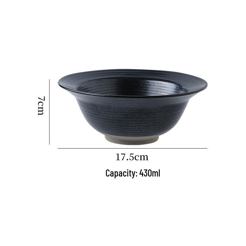 Handmade Retro Japanese Ceramic Ribbed Bowl: Perfect for Pasta, Salad, or Soup