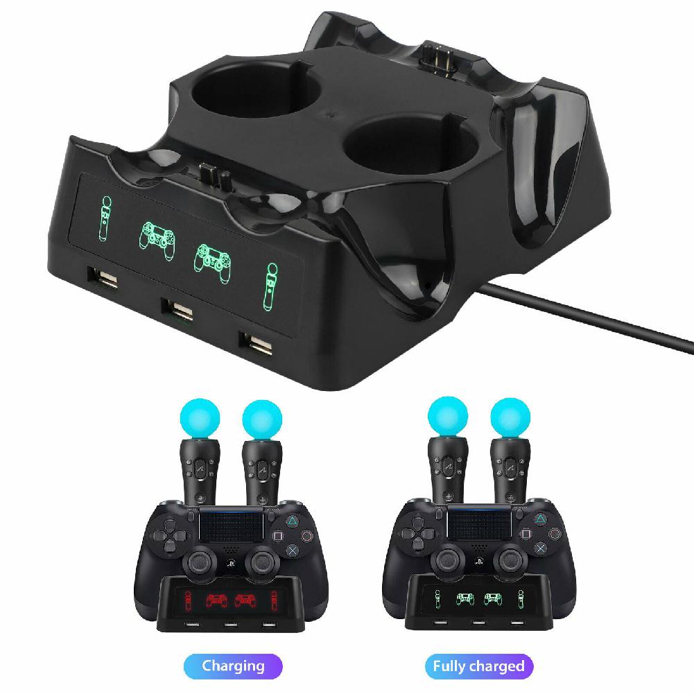 4 in 1 Controller Charging Dock Station Stand for Playstation PS4 PSVR VR Move Quad Charger for PlayStation Controller 4 in 1 Charger Dock