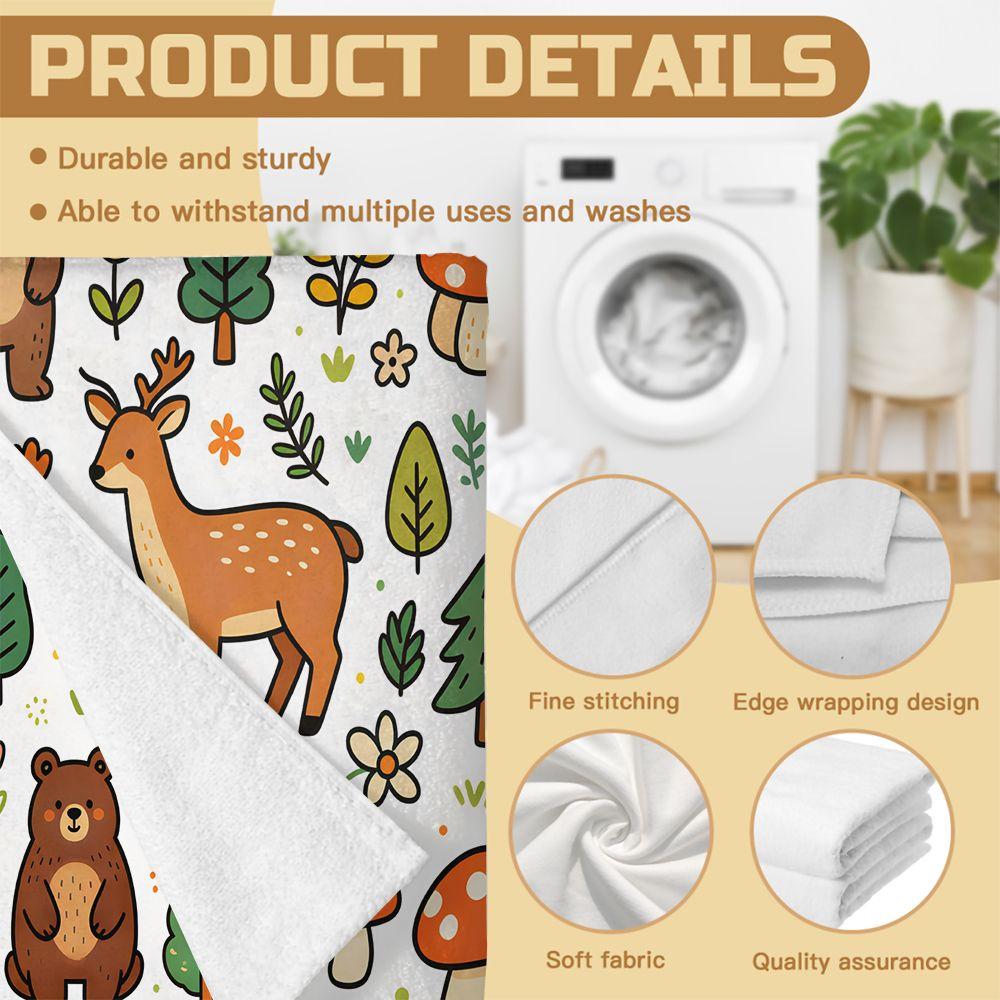 Woodland Bear Deer Beach Towel Pool Towel Camping Towel Bath Towel Blanket HD Print Nature Outdoor Towel
