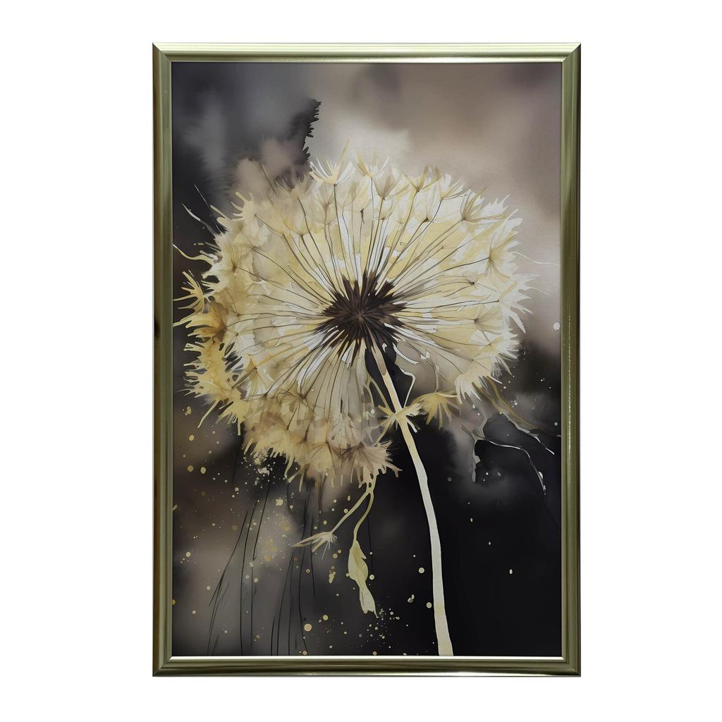 Goldene Pusteblume Goldene Pusteblume, 40X50 cm, Goldener Aluminiumrahmen, Mattes Papier 230 g/m²