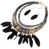 Metal Ethnic Necklace Hand Woven Necklace Earrings Set Vintage Feather Choker  Women