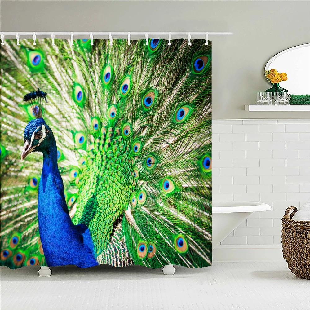 3D Flowers and Birds Peacocks Shower Curtain Waterproof Bathroom Curtains Polyester Home Decor Bathtub Curtain Screen with Hooks