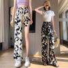 Summer Plus Size 3XL 4XL Sweatpants Jogger Women Wide Leg Pants Retro High Waist Cartoon Print Elastic Woman Pant White Black Loose Long Trouser
