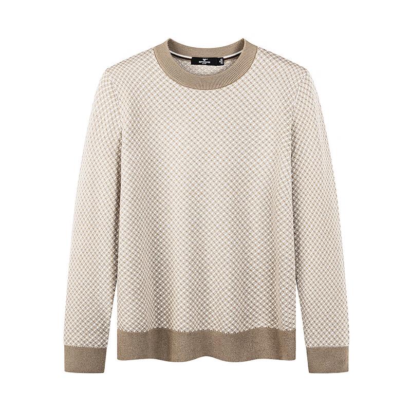 SEPTWOLVES Men's Two-Tone Diamond Pattern Round Neck Thick Wool Sweater