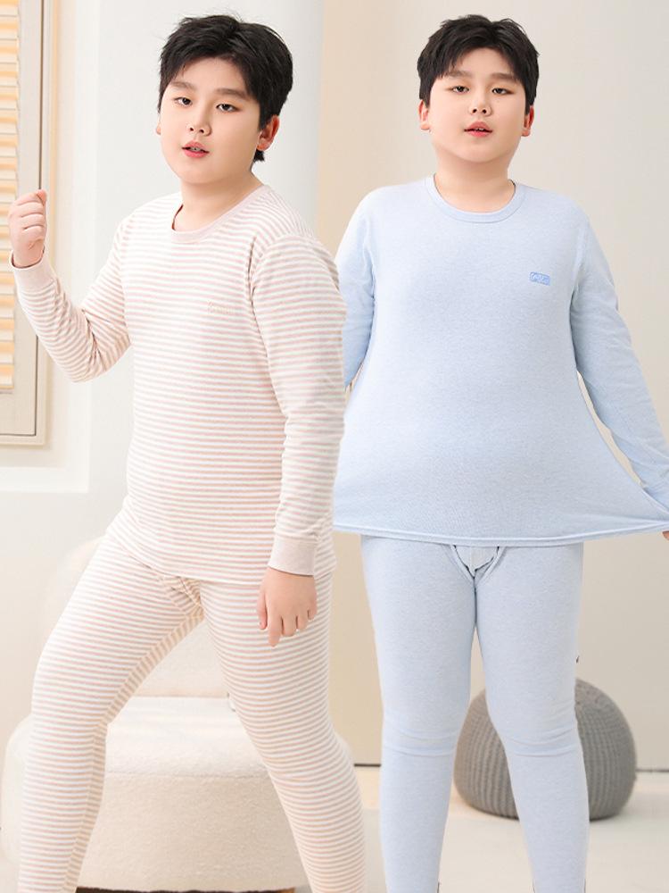 Comfy Velvet & Cotton Wear: Autumn Outfit Set for Plus-Size Kids – Warm Pajamas & Winter Base Layer