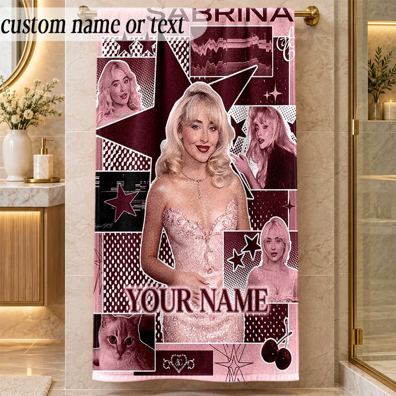 Beach TowelSabrina Carpenter Custom Name Text Personalized Soft Towel for Beach Pool Indoor Home Decor Gift