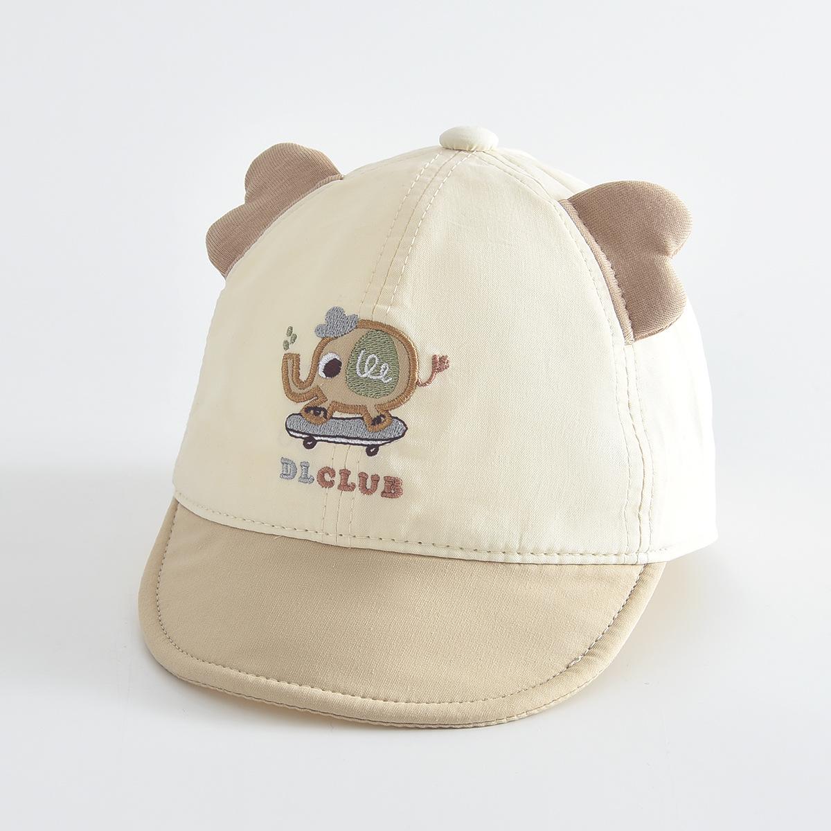 

3D Elephant Embroidery Windproof Sun Hat Cartoon Visor Cap 44-46cm circumference брудно-білий