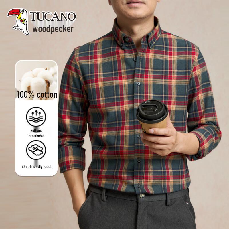 TUCANO Men s 100% Cotton Brushed Plaid Long Sleeve Shirt 3XL