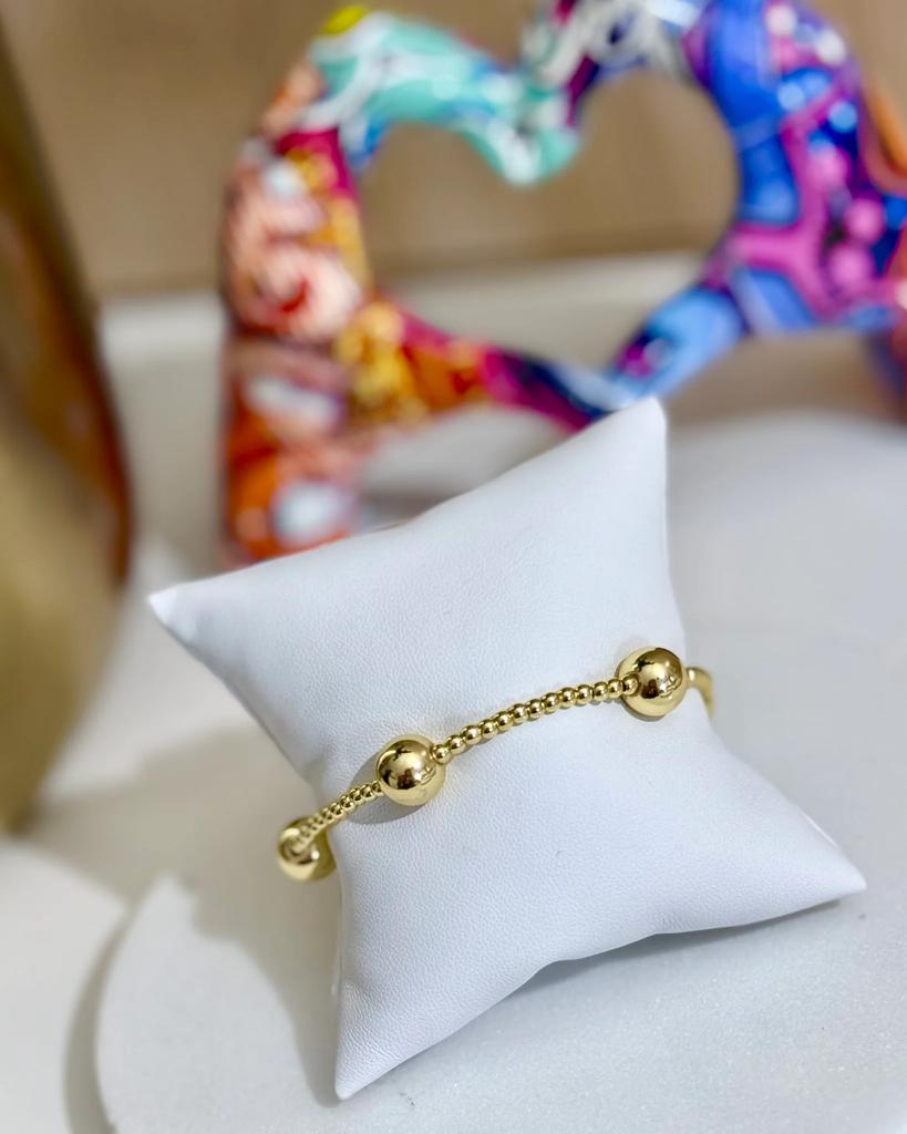 Vlen 18K Gold Plated Bracelet for Women Chunky Tarnish Resistant Hypoallergenic Ball Beads Statement Jewelry Gift