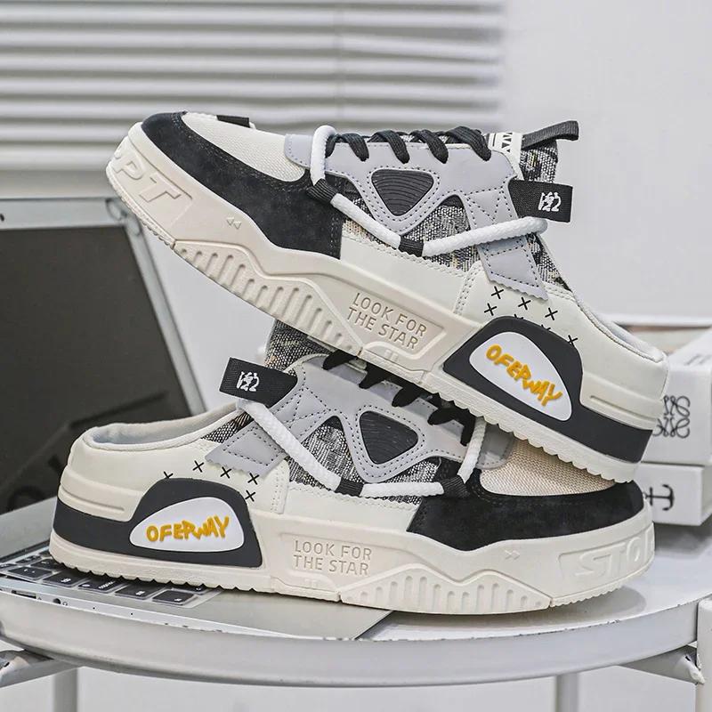 Fashion Men Casual Shoes Lightweight Half Slippers Slip-on Breathable Men Flat Sport Shoes Sneakers Comfortable Driving Loafers