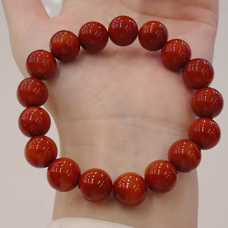 Natural Nanhong Agate Round Bead Braceletfashion Women Daily Jewelry Gift