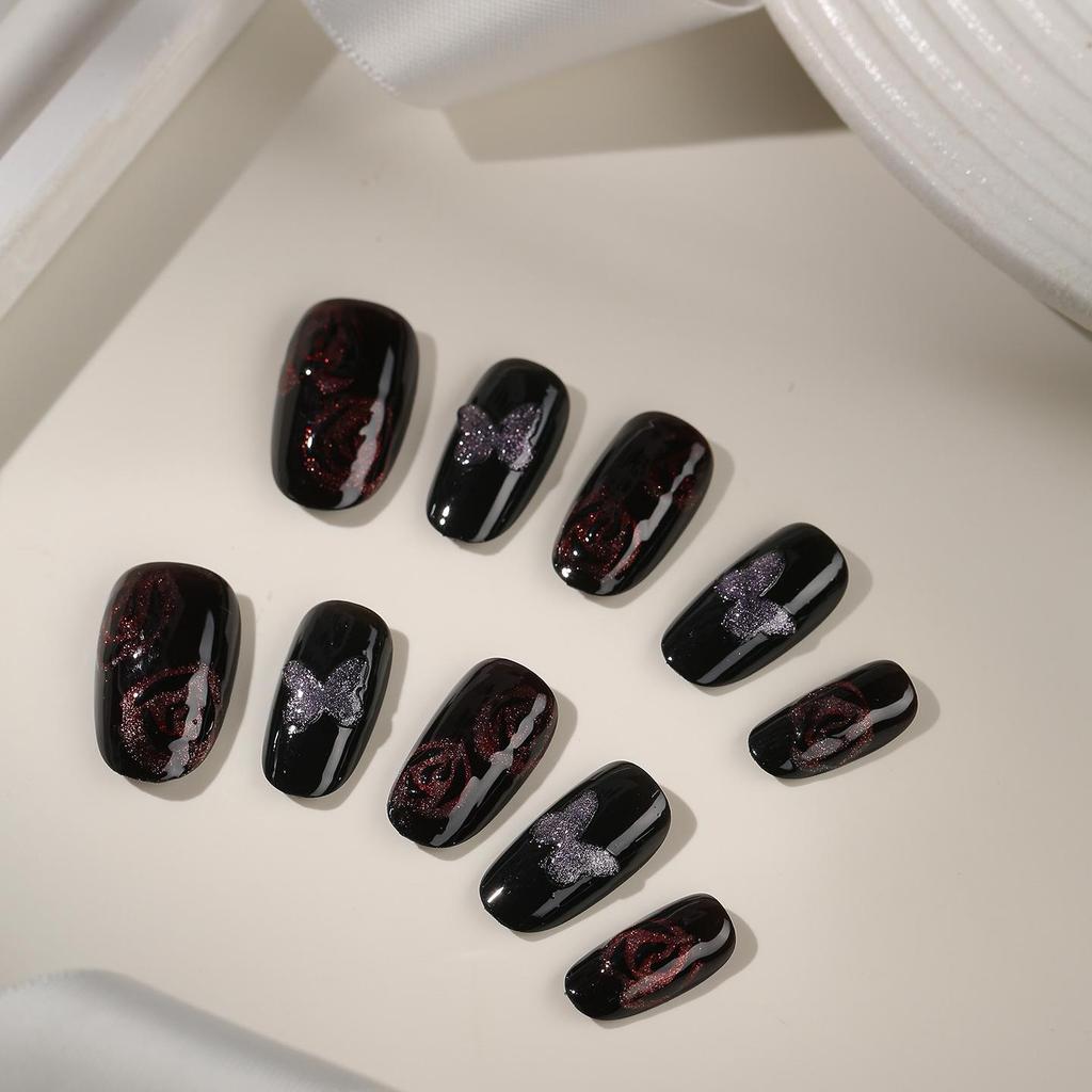 Handmade Butterfly Cat Eye Nails: Luxe Darkening & Whitening Short Autumn/Winter Patches