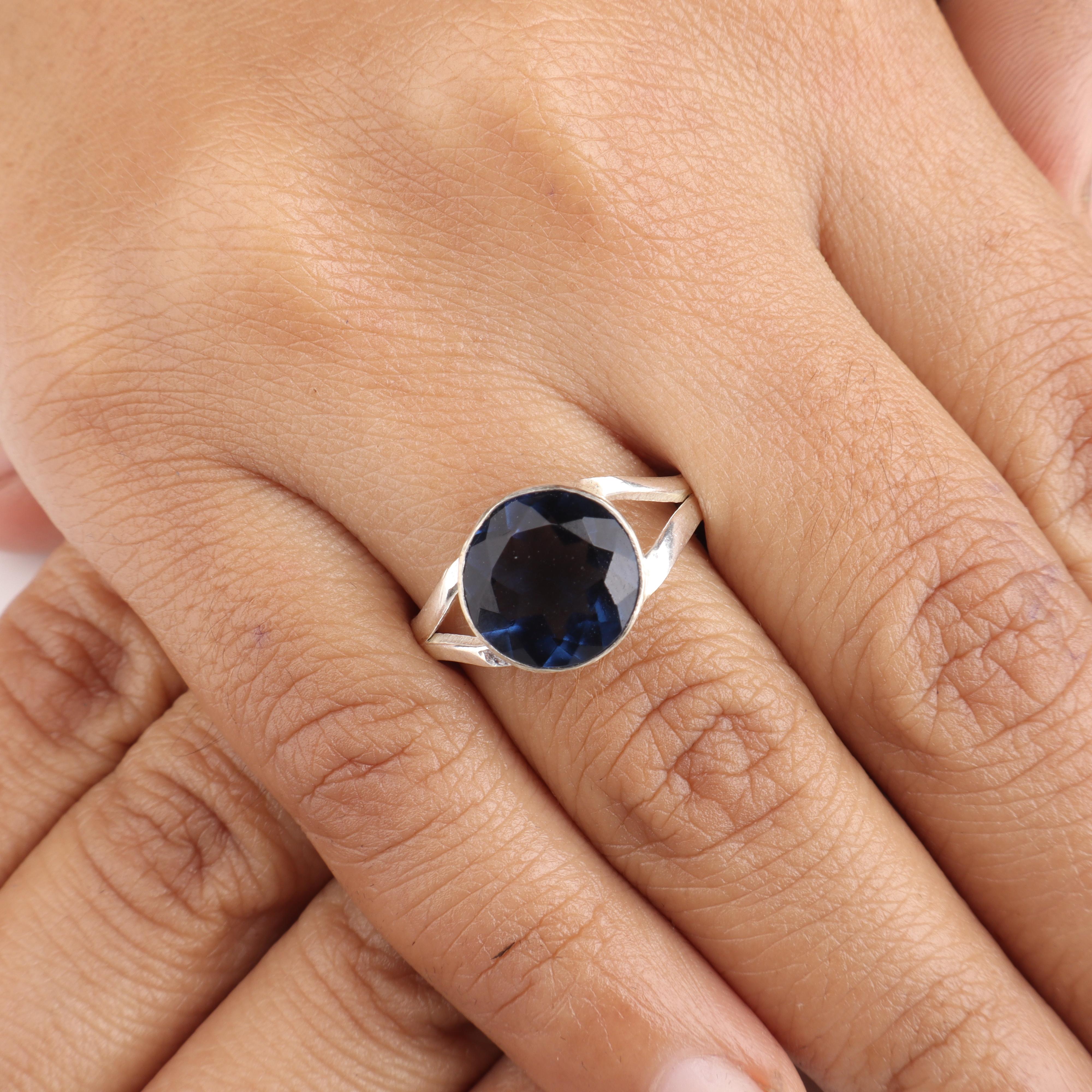 

Серебряное кольцо с лондонским голубым топазом, кольцо из серебра 925 пробы ручной работы с топазом, женское ювелирное изделие, подарки на помолвку RR-83-12 12.75