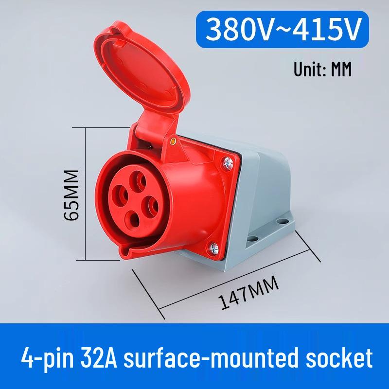 Waterproof 3-Pin 5-Hole Industrial Socket Connector (16A/32A) - Male-Female Mating, Non-Explosion-Proof.