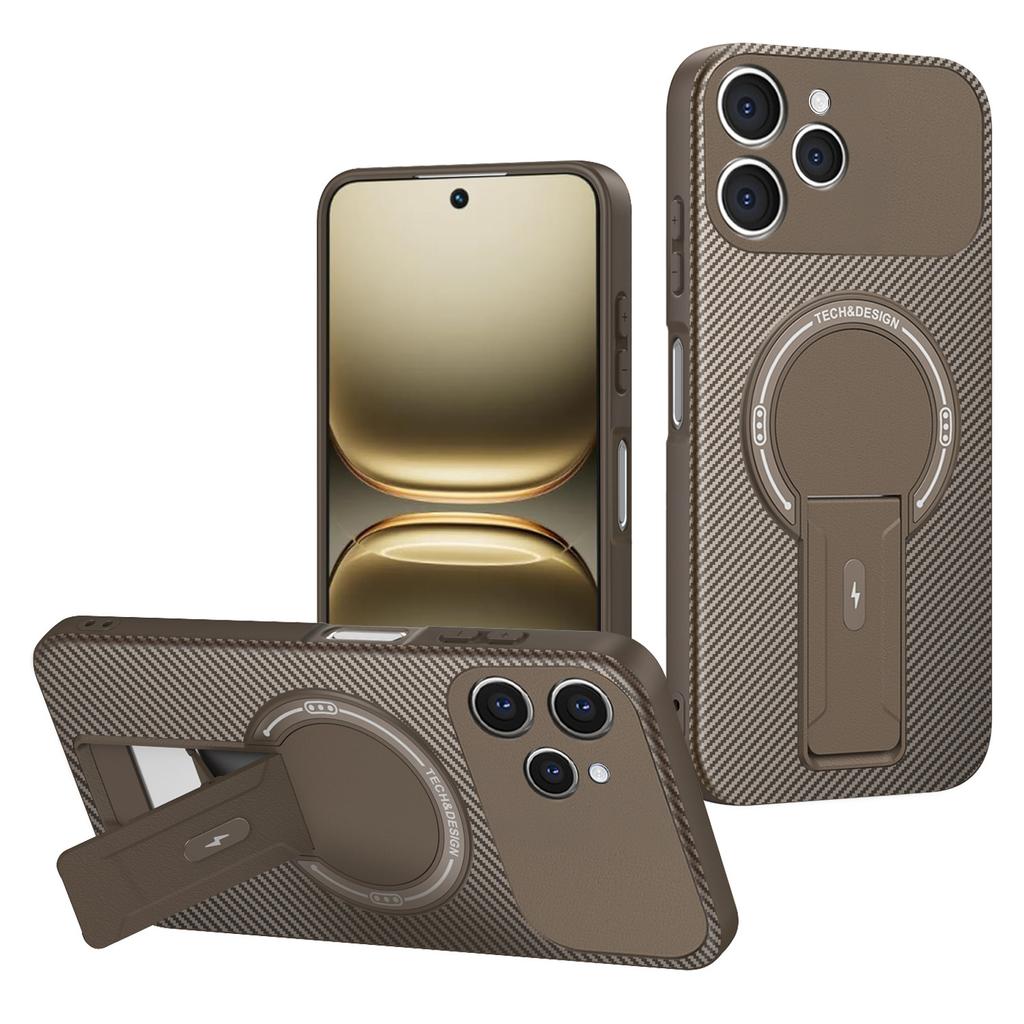 For TECNO Spark 40 4G Case arbon Fiber Texture PC+TPU Phone Cover with Kickstand