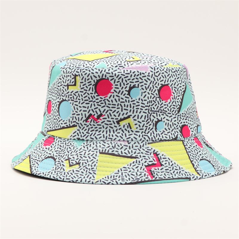 Reversible Digital Print Bucket Hat Diamond Lattice Pattern Sun Bonnet Trendy Short Brim Fisherman Cap Two-Side Wear Basin Hat