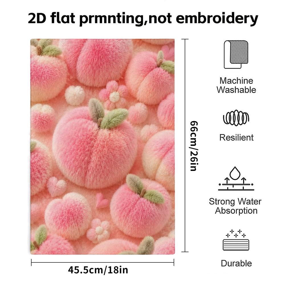 Fluffy Peach Fruit Towel, Ultra Soft Absorbent Hand Towel, Pink Pom Pom Peach Floral Print, Quick Dry Decor Bath Towel