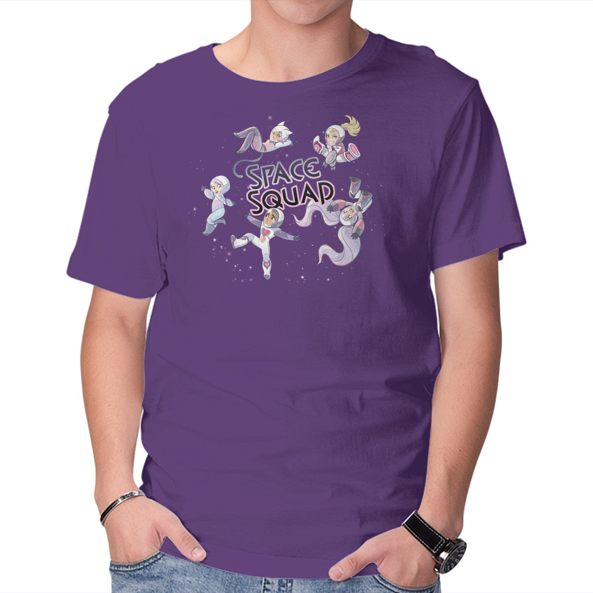 Unisex Crew Neck T-Shirt She Space Squad Graphic Short Sleeve Casual Tee S