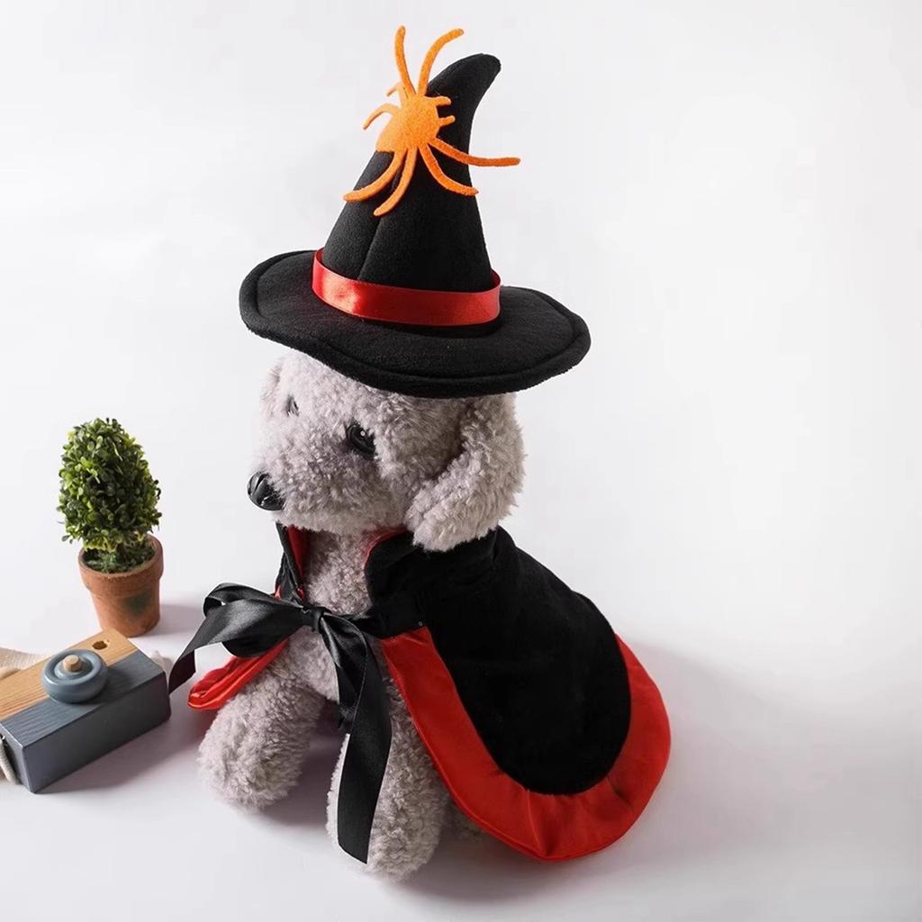 Halloween Dog Cape Costume With Hat Pet Cape Set Bat/Pumpkin/Star  Black Orange And Gold Spider Print