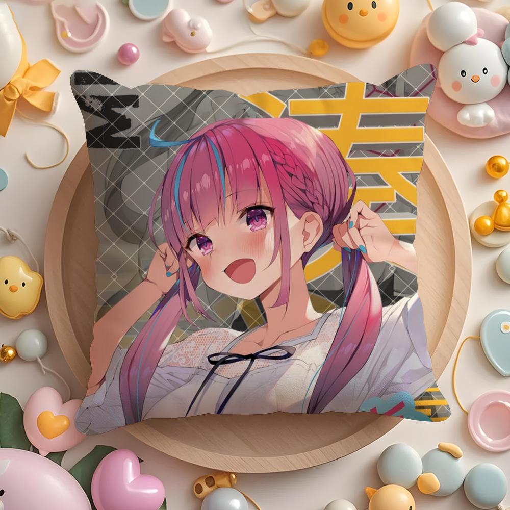 H-Hololive M-Minato Aqua Cushion Cover Short Plush Double-Sided Printing Home Machine Washable In Warm Winter Pillow Case