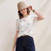 Zhaojun Damen Kurzarm-T-Shirt aus Seidenmischung mit Blattstickerei