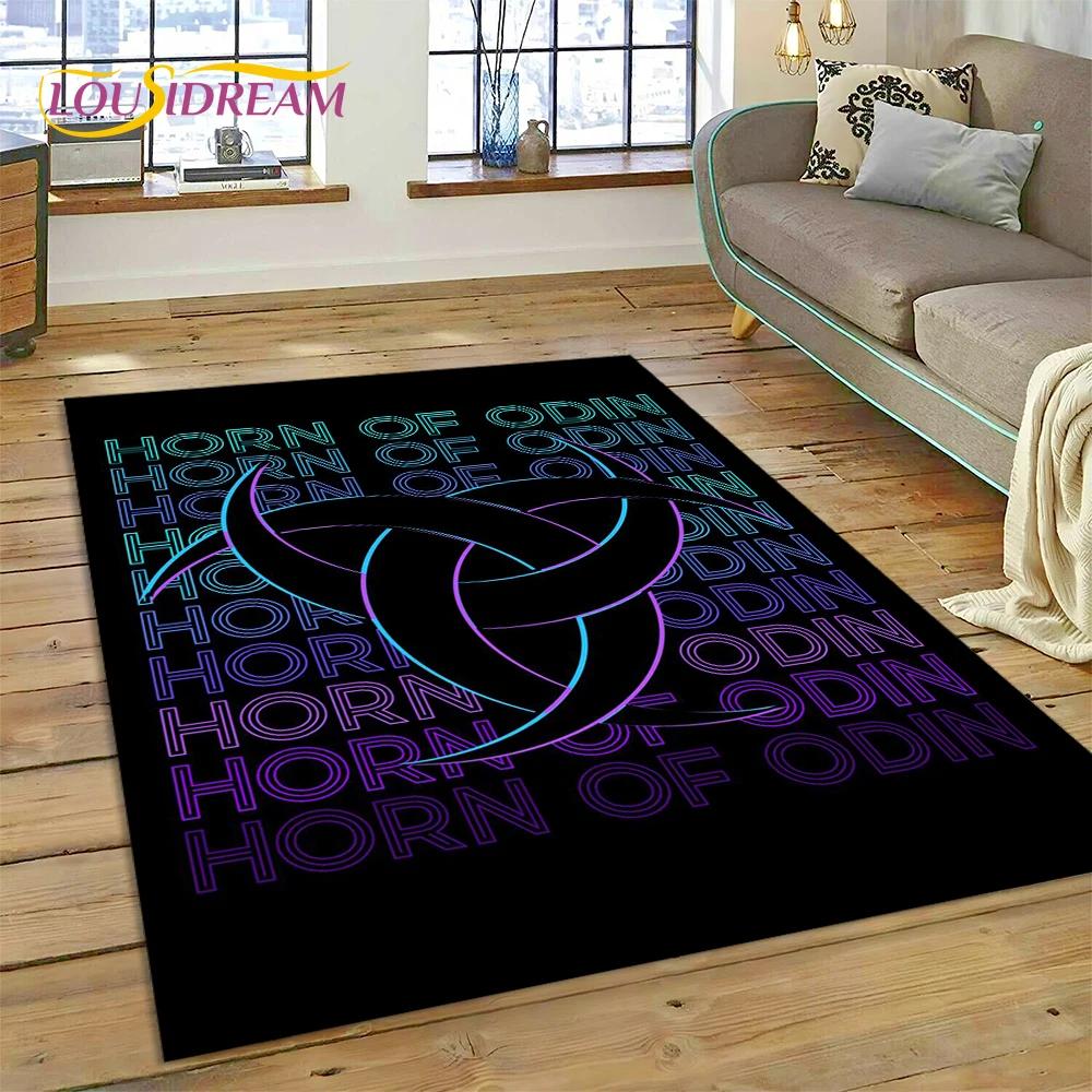 Nordic Mythology Valhalla Viking Odin Cartoon Area Rug Large,Carpet Rug for Living Room Bedroom Sofa Doormat,Kids Play Floor Mat