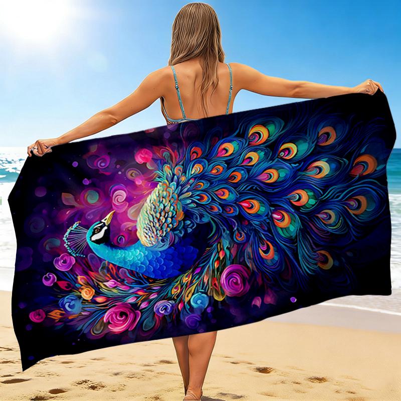 1Pc Colorful Peacock Fantasy Beach Towel Quick Dry Multiuse For Beach Pool Gym Yoga Home Travel Christmas Halloween Xmas Gift G1132