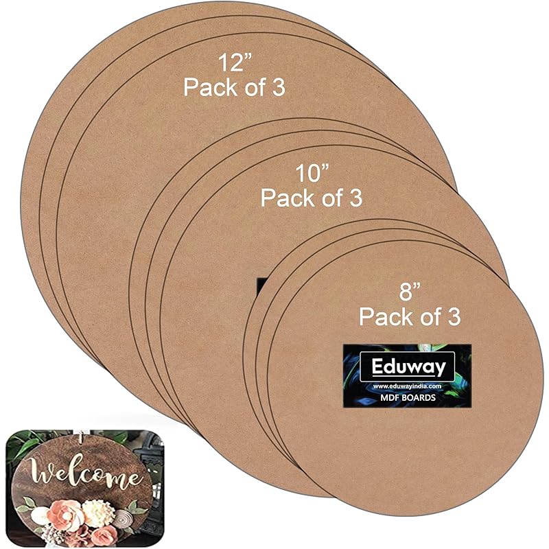 

Eduway Round Mdf Board (12 , 10 , 8 ) 3 Each |For Mandala, Lippan, Resin Art & Craft, 4Mm Thick,Pof 6 Premium Cardboa 0