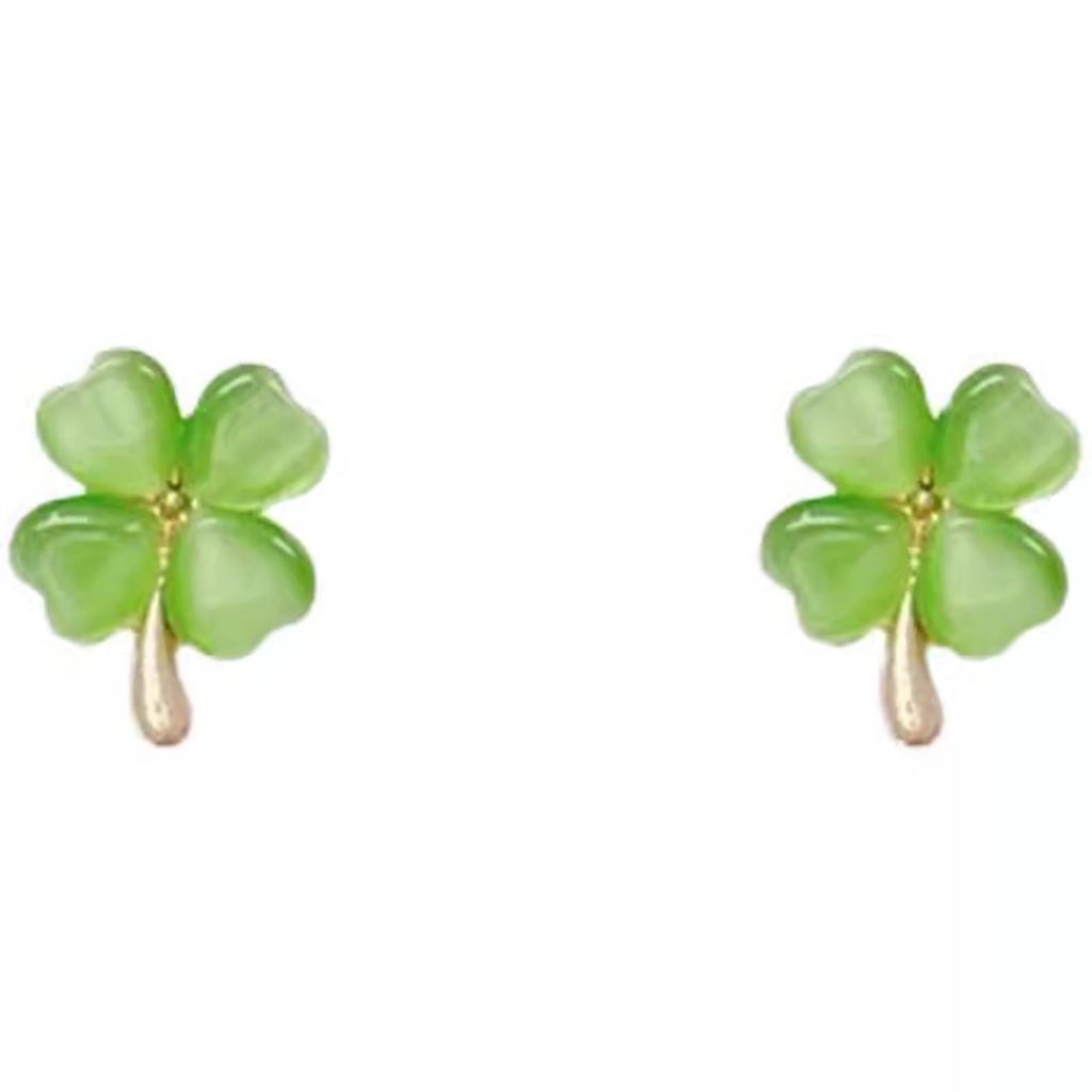 Fashionable Small Cats Eye Stone Clovers Earrings Trendy Exquisite Craftsmanship Ear Studs Accessories for Daily Wear