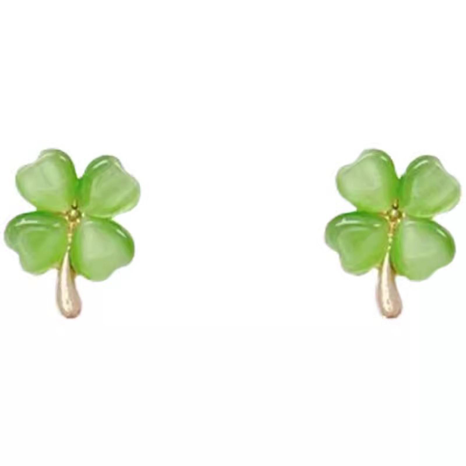 

Элегантные серьги-пусеты с четырехлистным клевером и камнем кошачий глаз, модные аксессуары для повседневной носки для женщин и девушек