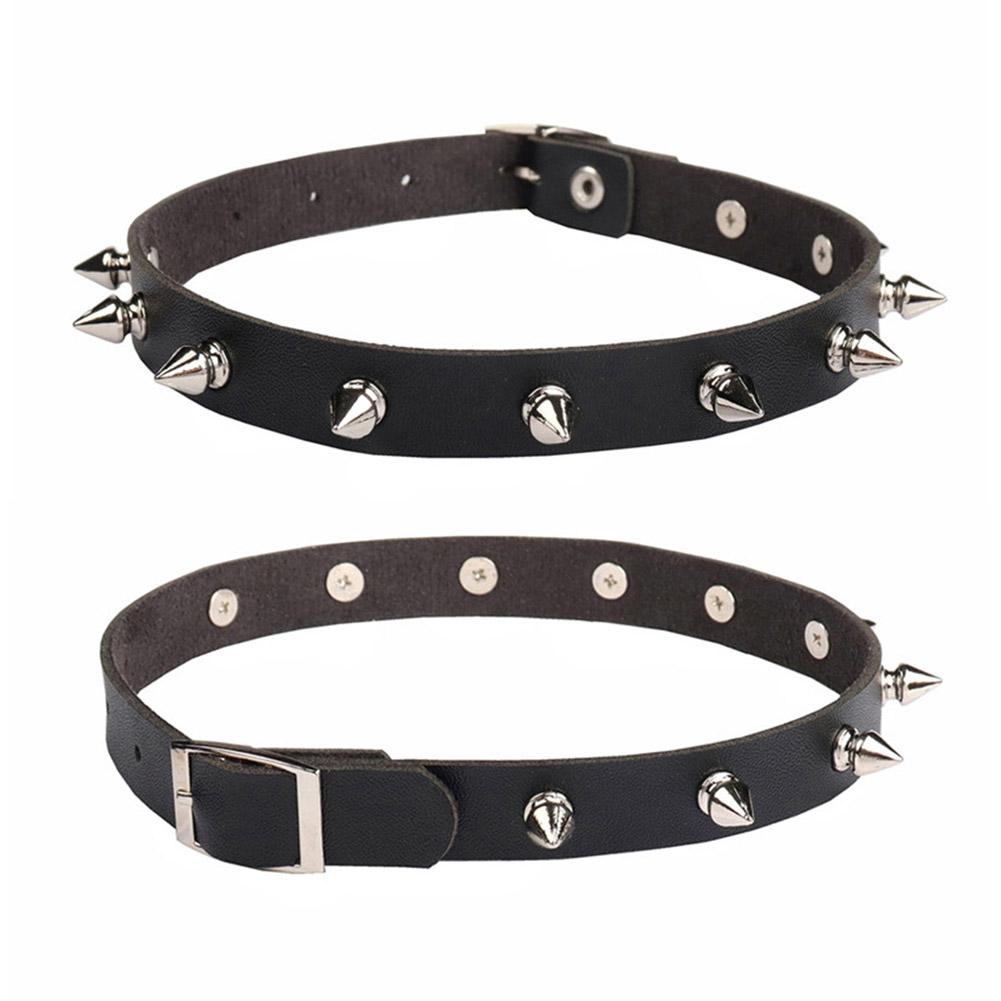 Black PU Leather Choker Necklace For Women Men Cool Punk Gothic  Spike Biker Choker PU Leather Collar Studded Rock Necklace