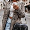 Spring/Autumn Women's Trench Coat, Fit Collar Mid-Length Checkered Blazer