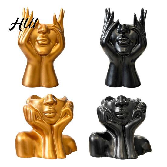 Abstract Face Design Plastic Pen Holder Creative Sculpture Large Capacity Art Supplies Organizer Desktop for Pens Erasers Crayons Markers Makeup Brush
