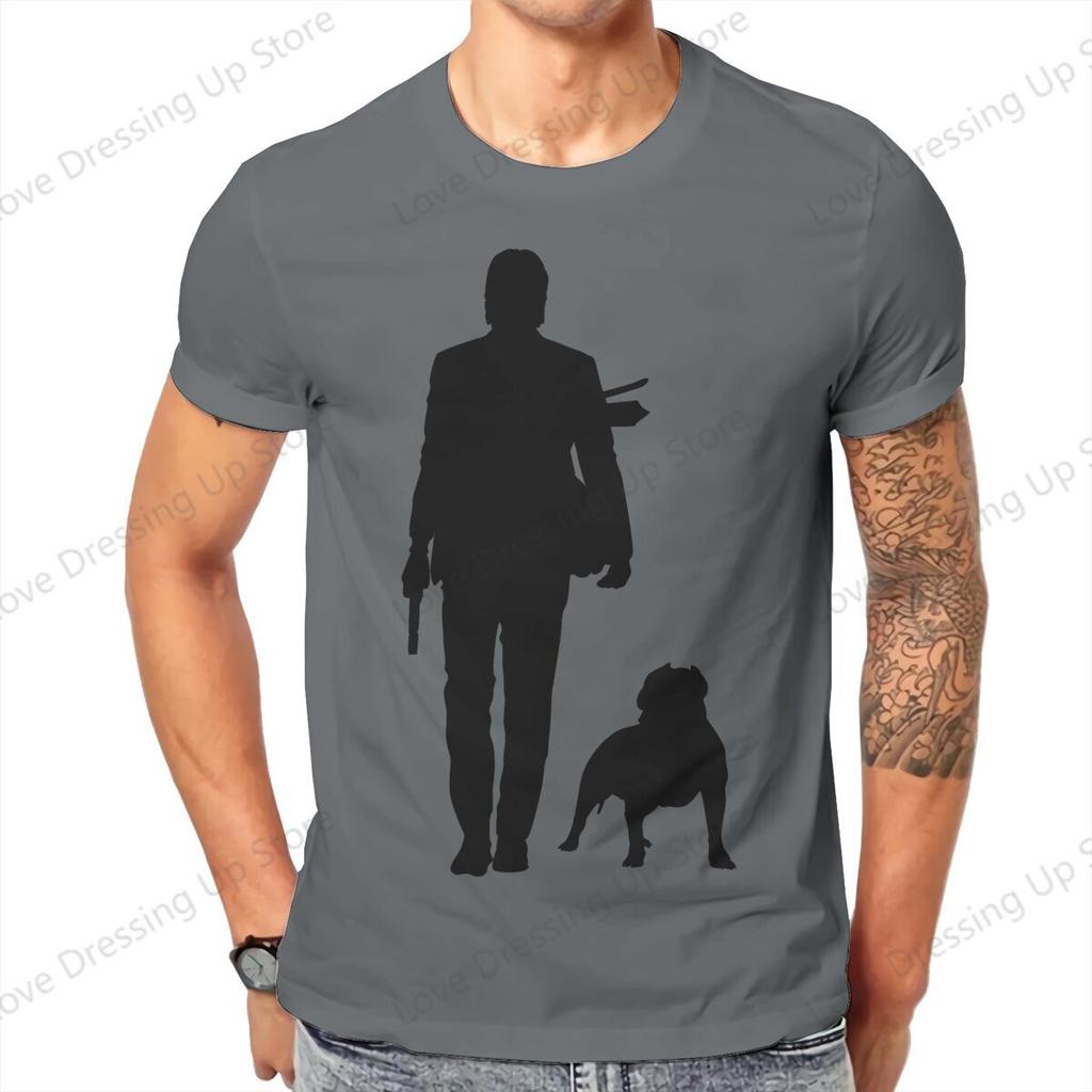 Cute Dog John Wick Movie T Shirt Alternative Oneck Cotton  Short Sleeve