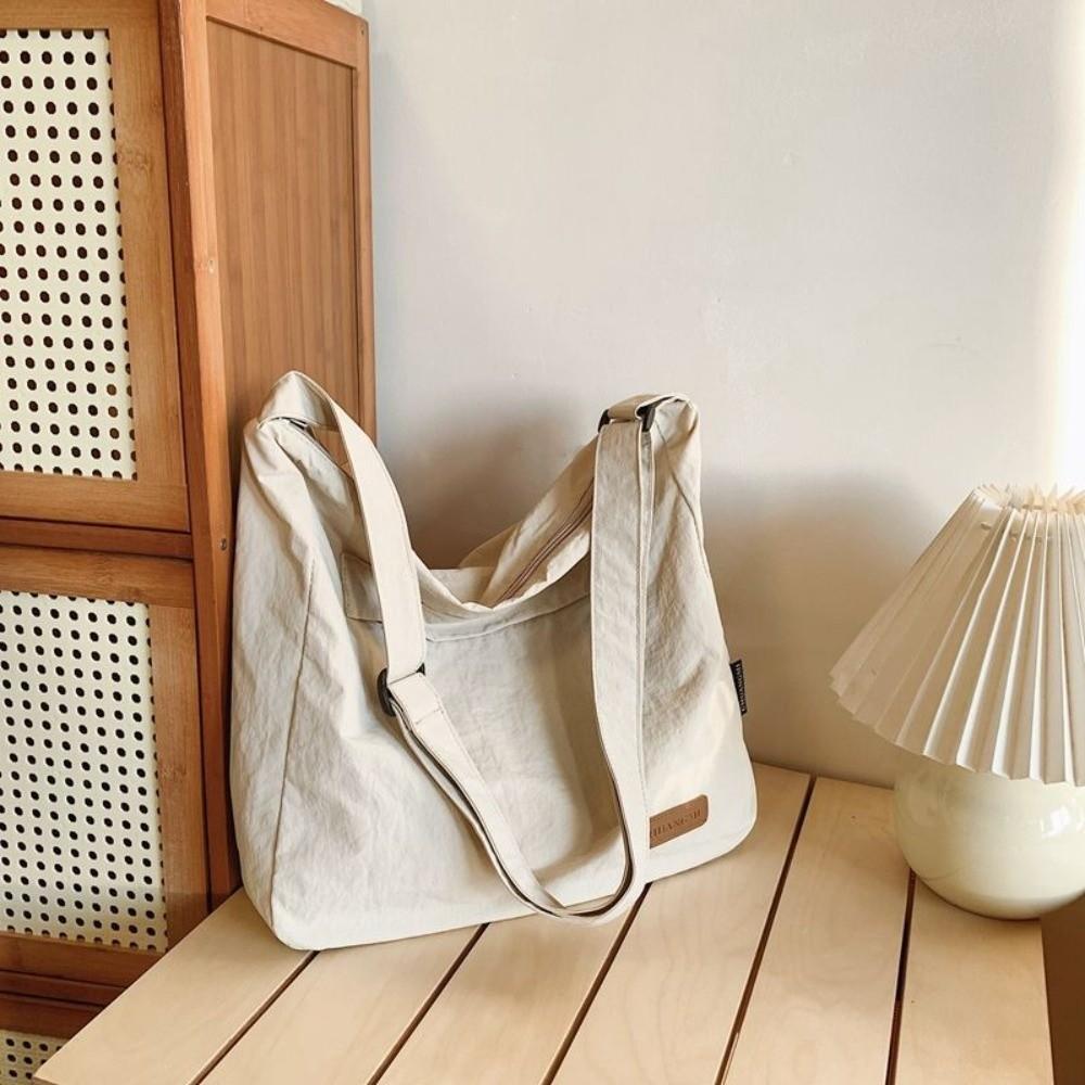 New Canvas Shoulder Bag Japanese Style Zipper Closure Messenger Bag Large Capacity Lightweight School Book Bag Student Use
