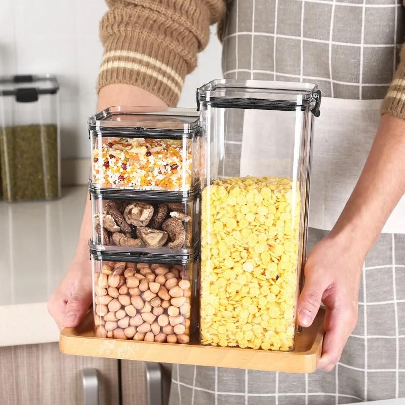 JOYBLISS Transparent Food Storage Containers Kitchen Storage Airtight Cans Plastic Storage Boxes Stackable Food Storage Boxes