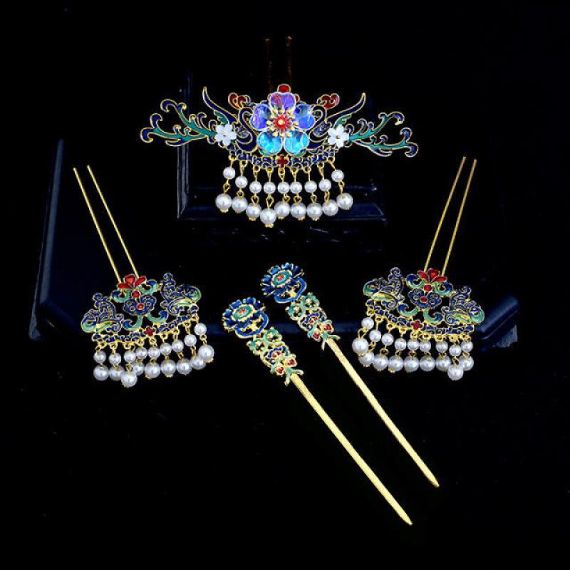 Ancient Style Hanfu Headdress Tassel Hairpin Set - Fairy-Inspired Chinese Costume Hair Accessories for Women