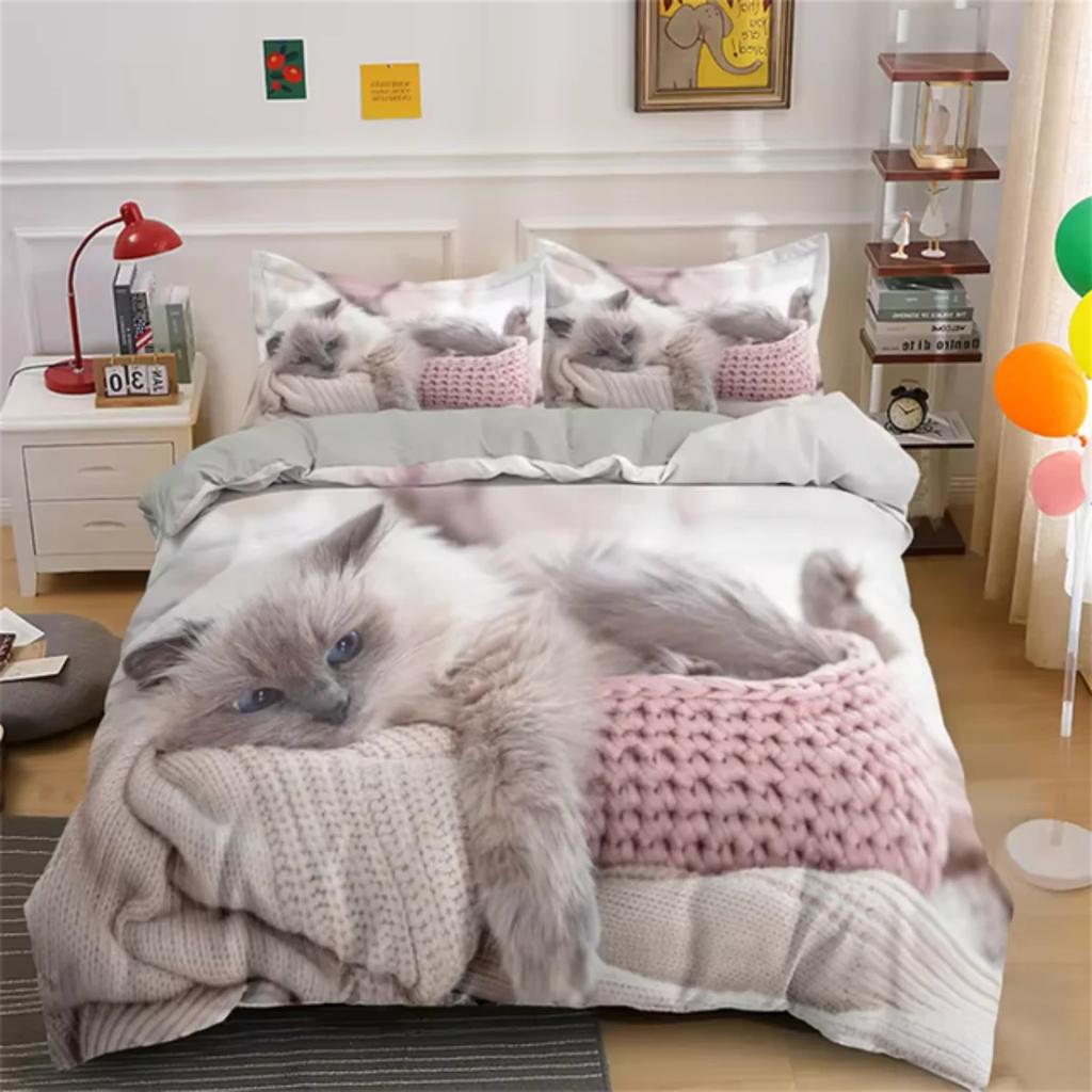 3D Digital Printing Cute Animals Cats  Bedding Set Suitable For Bedroom Duvet Cover King Queen Pillowcases Comforter Bed Linen