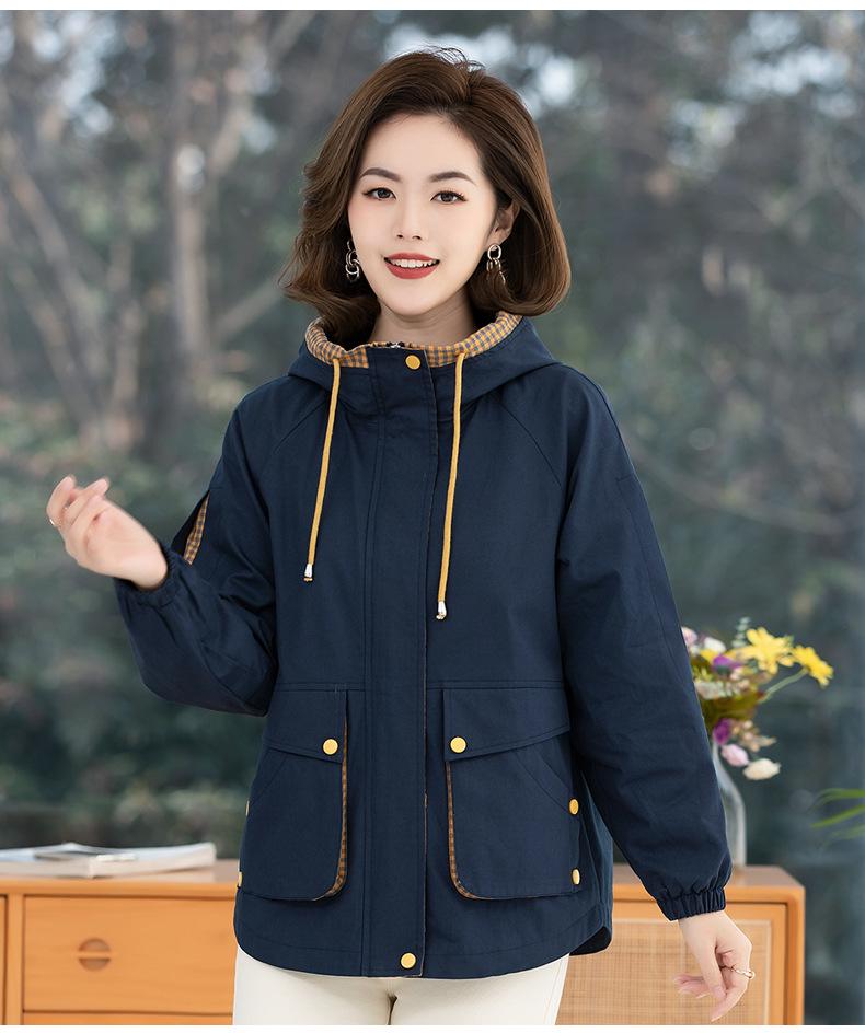 Wiosna 2025 Koreański styl Plus Size Kurtka z kapturem dla kobiet w średnim i starszym wieku