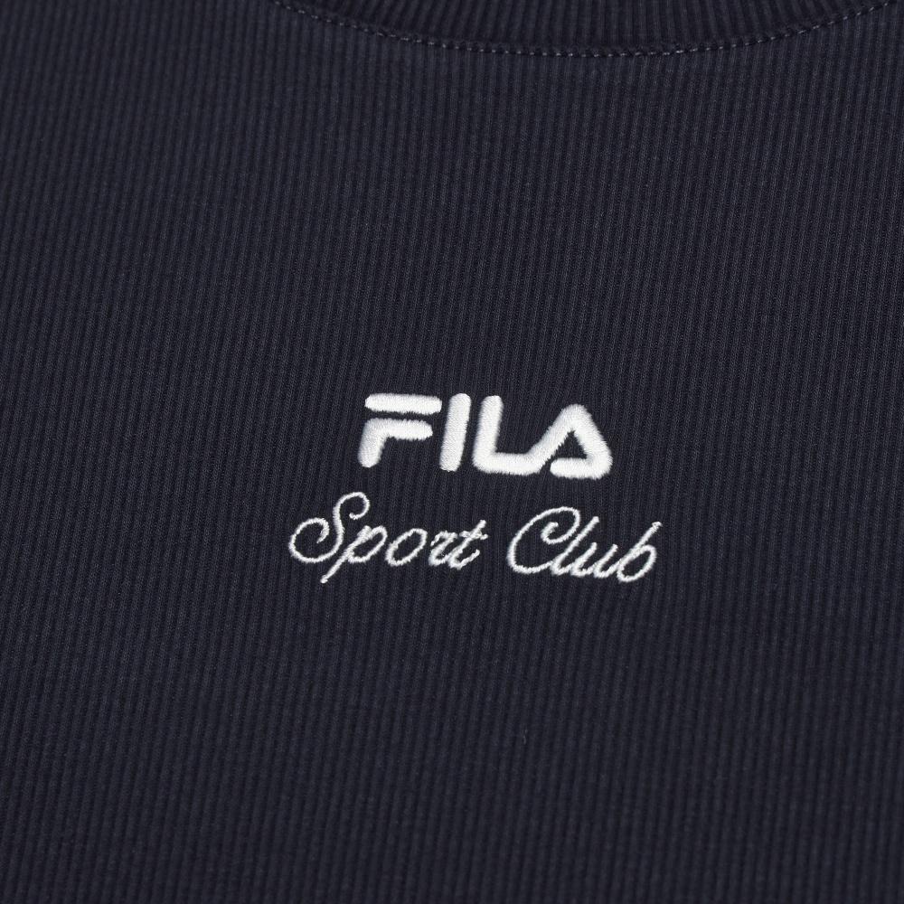 FILA Original Fashion Versatile Simple Comfortable Casual Retro Knitted Short Sleeve T-Shirt Women T-Shirt Legendary-Blue F11W539103FNV