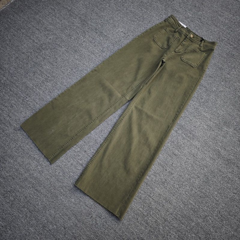 

Fashion Spring & Fall High Waist Straight Pants Stretch Cotton Soft Comfortable Narrow Version Loose Pants Loose Slim Looking Candy Burrs Pant Dark green 27 Defective